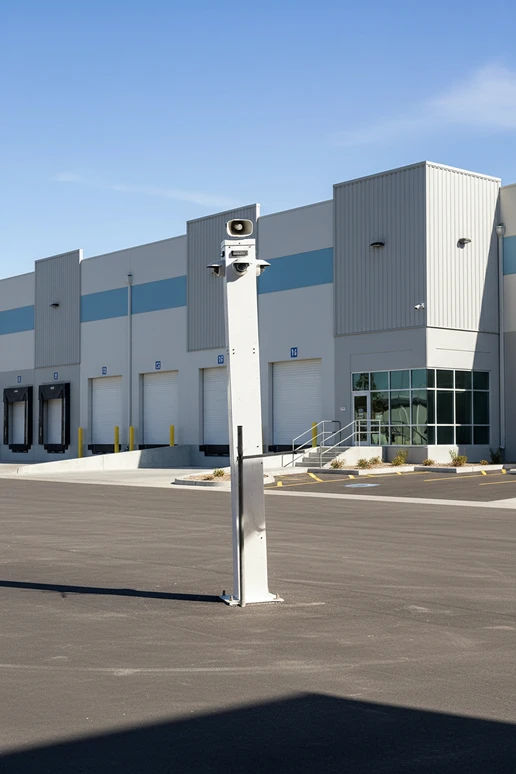 A sentinel unit on a warehouse parking lot